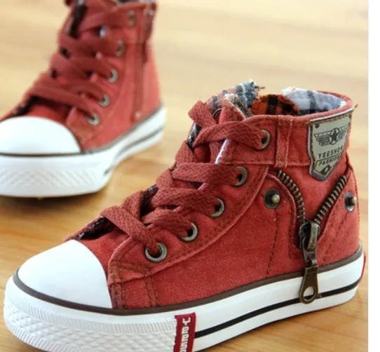 14 kinds New Arrived Size 25-37 Children Shoes Kids Canvas Sneakers Boys Jeans Flats Girls Boots Denim Side Zipper Shoes