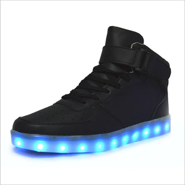 2017 New Kids Boys Girls USB Charger Led Light Shoes High Top Luminous Sneakers casual Lace Up Shoes Unisex Sports for children