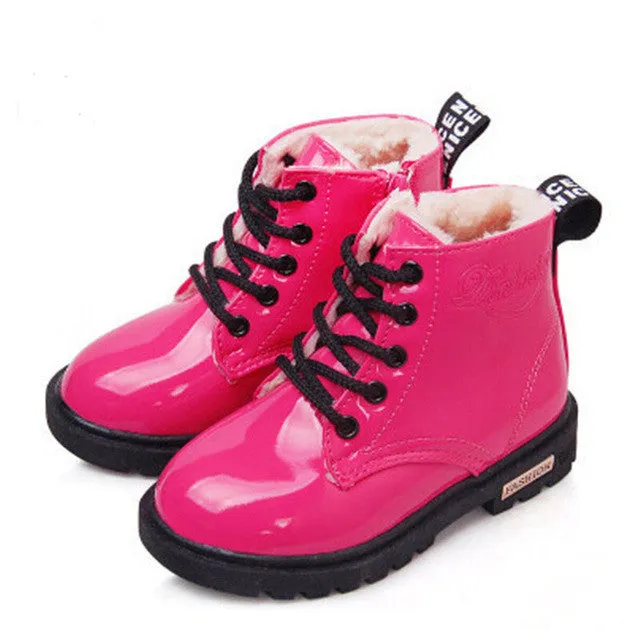 2017 New Winter Children Shoes PU Leather Waterproof Martin Boots Kids Snow Boots Brand Girls Boys Rubber Boots Fashion Sneakers