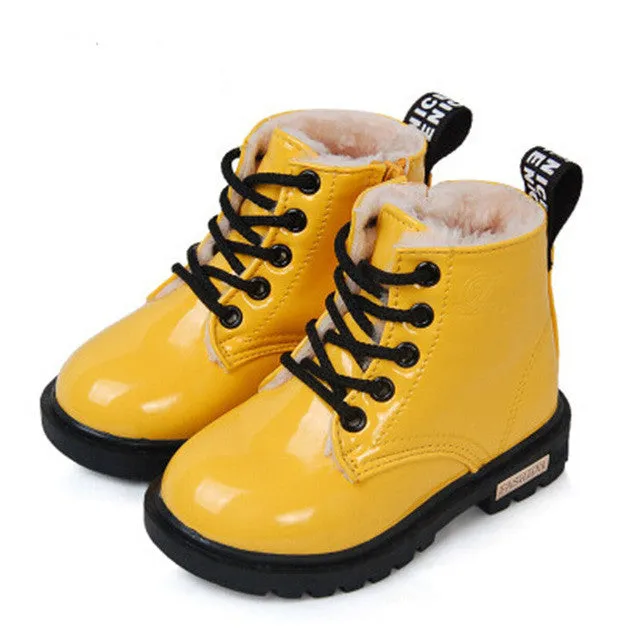 2017 New Winter Children Shoes PU Leather Waterproof Martin Boots Kids Snow Boots Brand Girls Boys Rubber Boots Fashion Sneakers