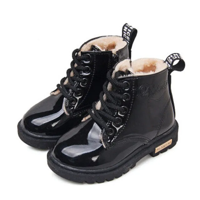 2017 New Winter Children Shoes PU Leather Waterproof Martin Boots Kids Snow Boots Brand Girls Boys Rubber Boots Fashion Sneakers