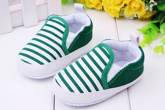 3-12M Kids Baby Boys Girls Stripes Anti-Slip Sneakers Soft Bottom Shoes First Walkers