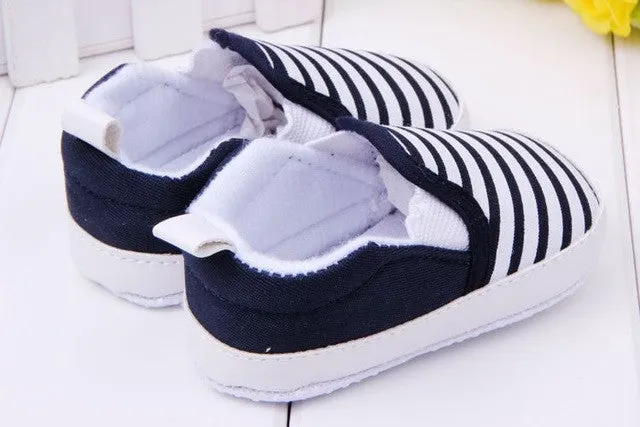 3-12M Kids Baby Boys Girls Stripes Anti-Slip Sneakers Soft Bottom Shoes First Walkers