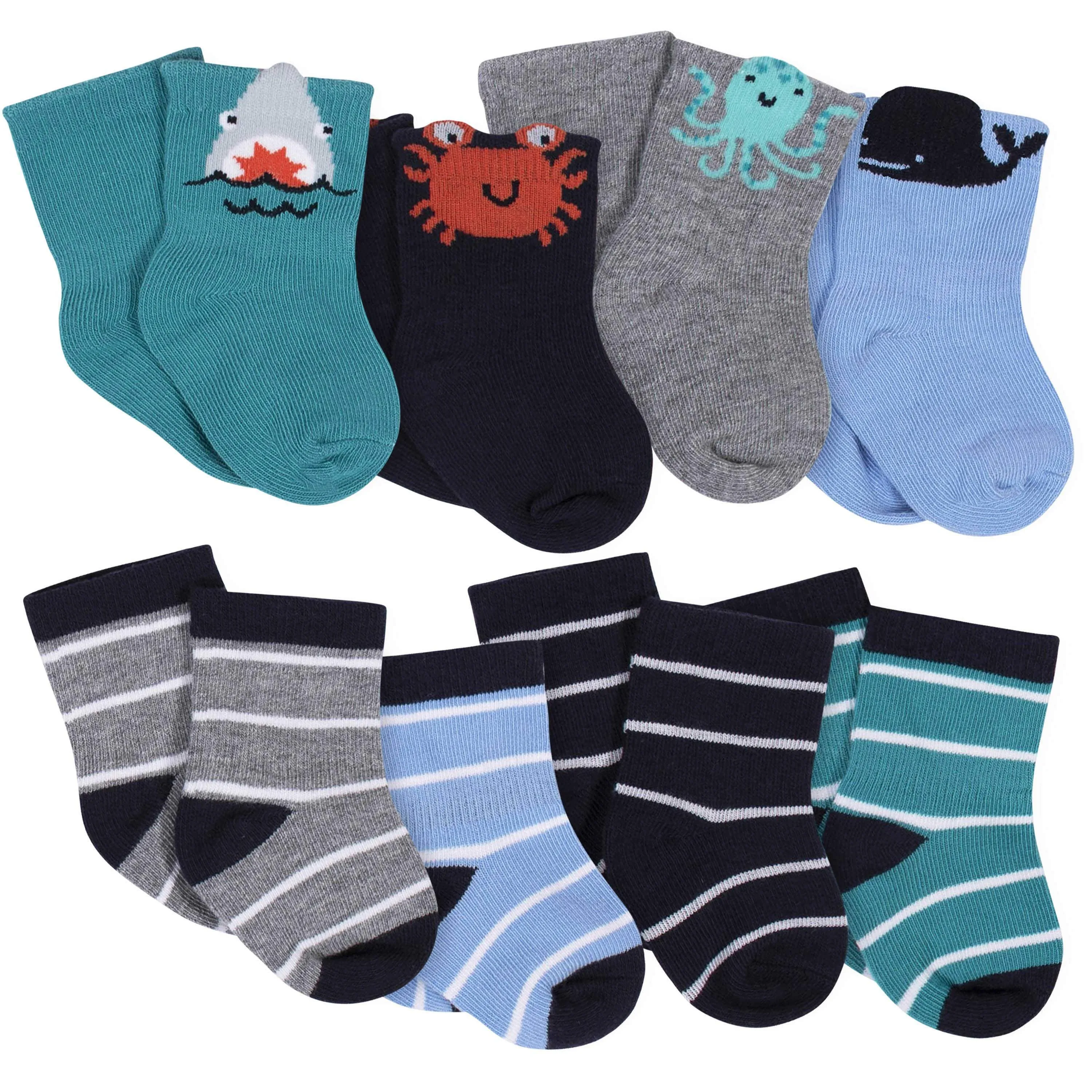 8-Pack Baby Boys' Sea Animals Wiggle-Proof® Jersey Crew Socks