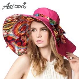 [AETRENDS] 2017 Fashion Design Flower Foldable Brimmed Sun Hat Summer Hats for Women UV Protection Z-2657