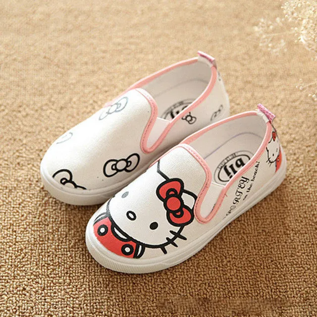 Autumn New Children Cartoon Canvas Shoes Spring Boys Girls Hello Kitty Flats Sneakers 4 Designers Kids Breathable Shoes 21-36