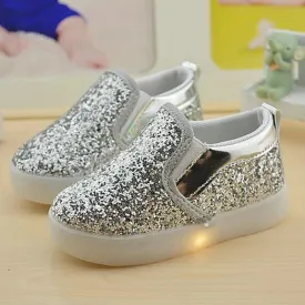 Baby Girls boy LED Light Shoes Toddler Anti-Slip Sports Boots Kids Sneakers Children Cartoon Sequins PU Flats size 21-30 New 183