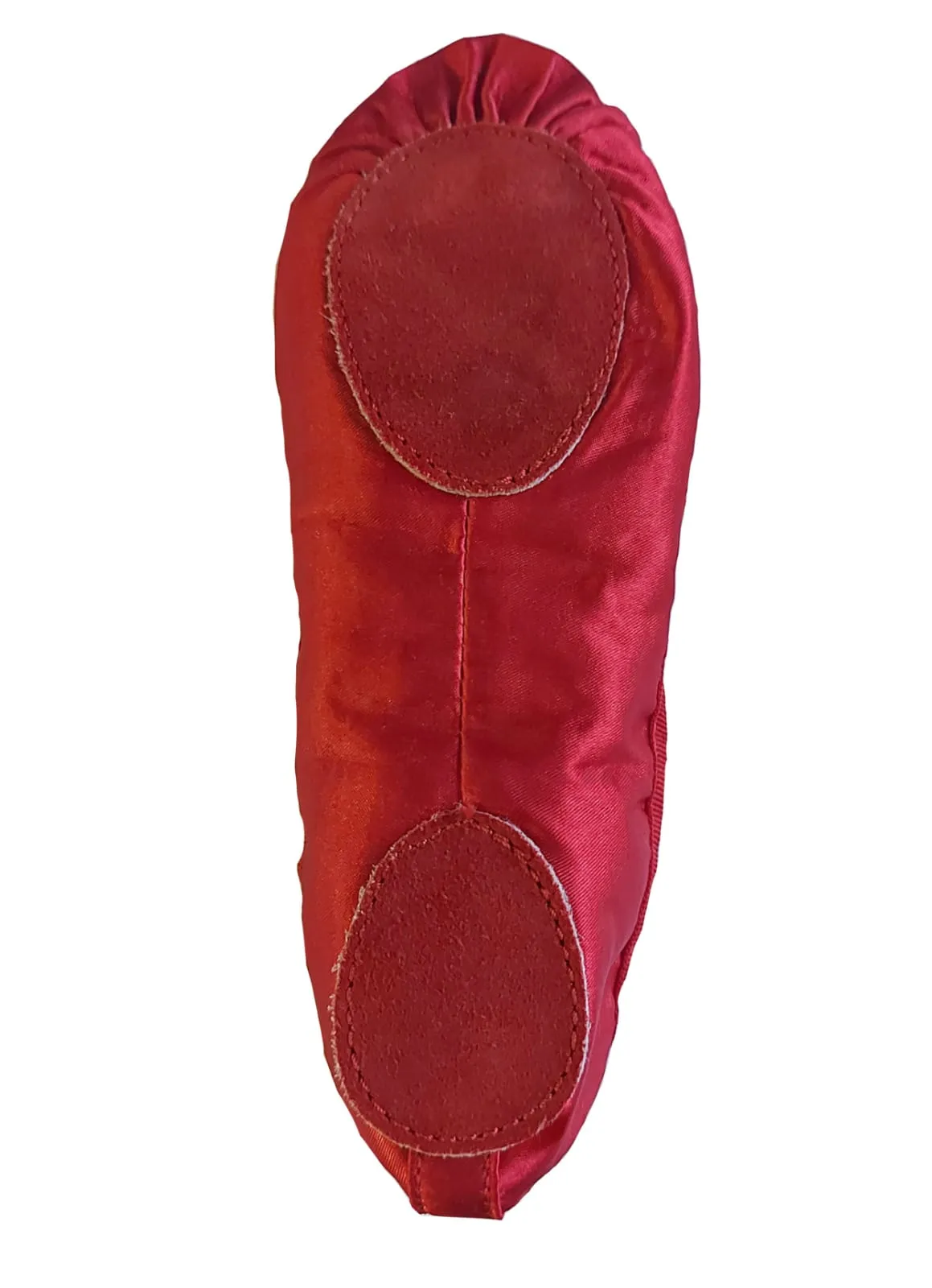 Ballet Shoes with Ribbons, Red Silky Satin with Leather Split Sole