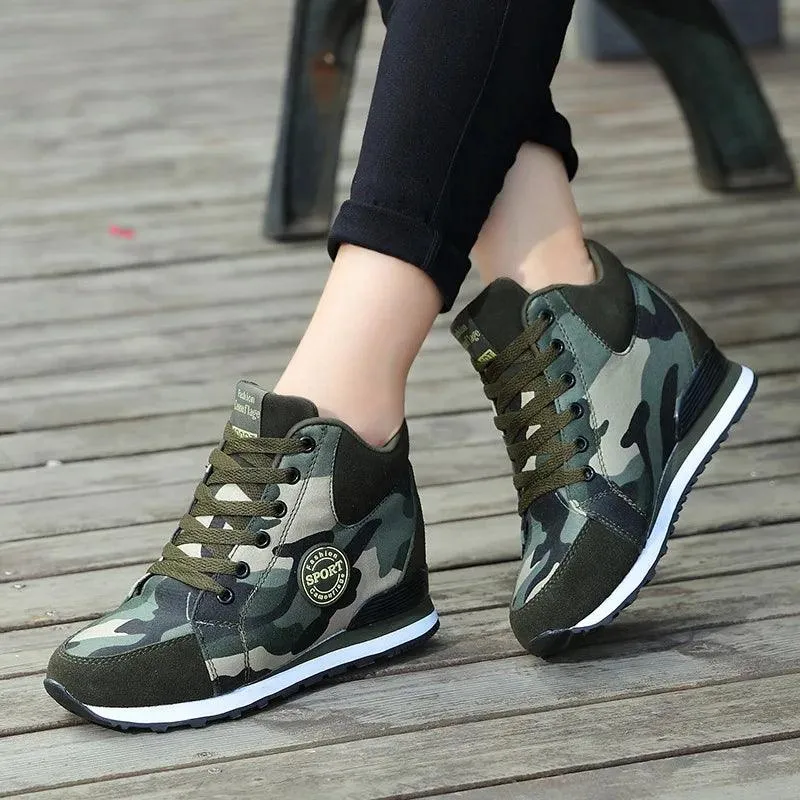 Carauana Women Camouflage 6.5cm Heel Height Increase Casual Shoes