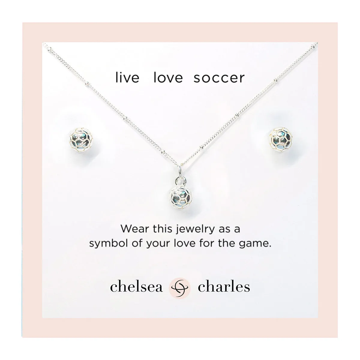 CC Sport Silver Soccer Necklace and Earrings Gift Set for Little Girls & Tweens