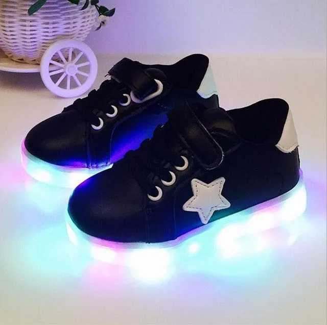 Children Shoes With Light Chaussure Led Enfant Spring Autumn New Stars Led Girls Shoes Sports Breathable Boys Sneakers Shoes