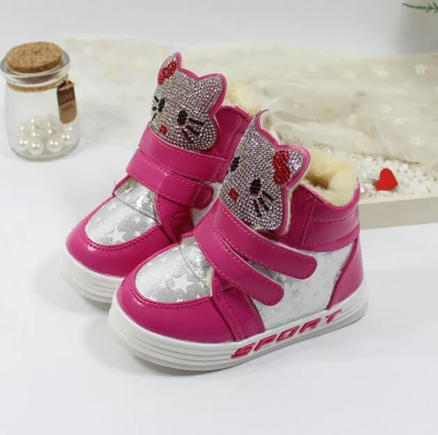 Children's winter boots new fashion 2016 Girl PU snow brand cartoon sneakers kids waterproof rubber shoes botas infantis