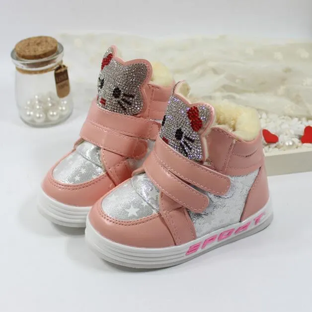 Children's winter boots new fashion 2016 Girl PU snow brand cartoon sneakers kids waterproof rubber shoes botas infantis