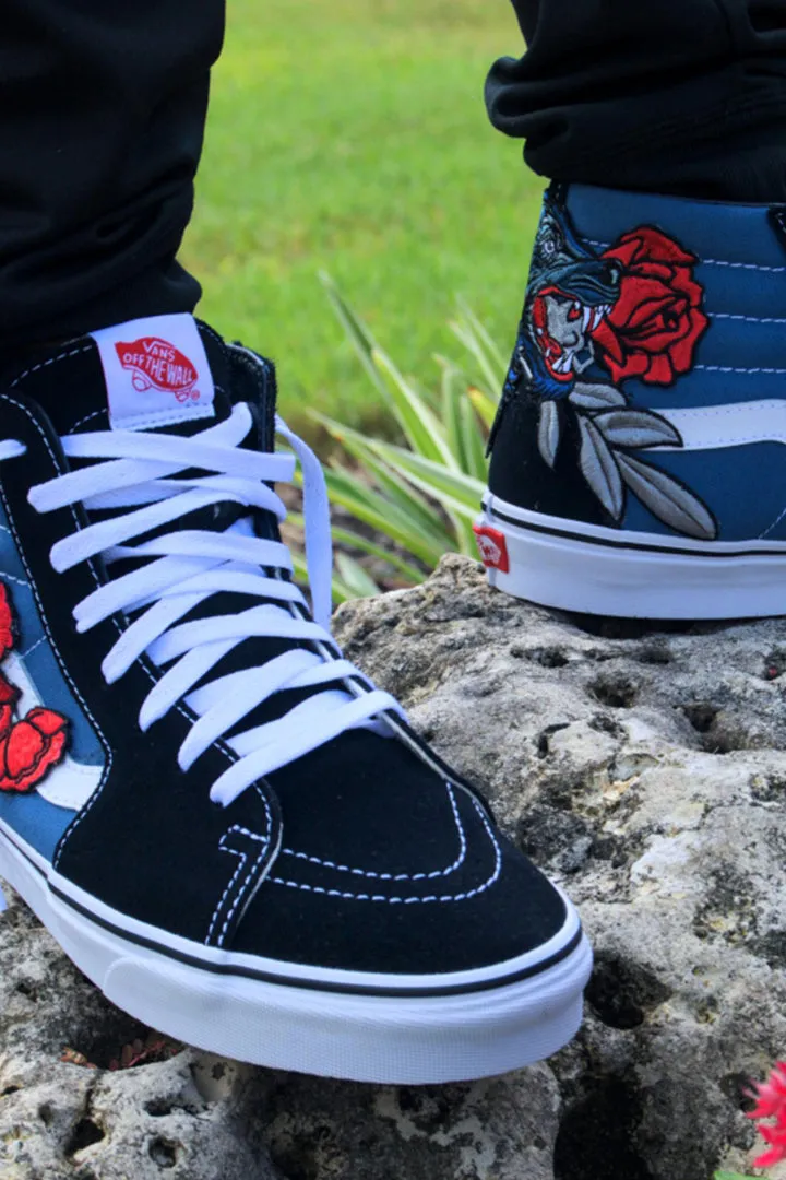 Custom Embroidered Wolf Rose Vans Two Tone Sneakers Shoes