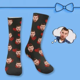 Custom Face Red Heart Socks