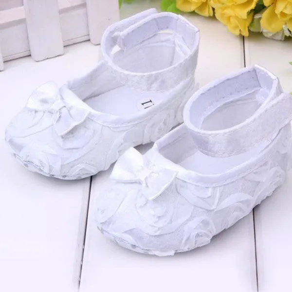 Cute Baby Girls Infant Crib Shoes Bowknot Lace Flower Soft Sole Prewalker Toddler Shoes