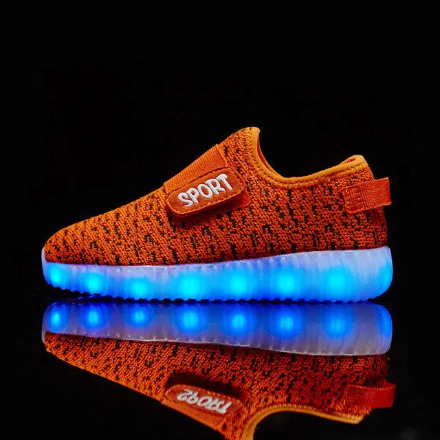 Eur25-37// usb charging breathable children basket led sneakers shoes kids with lighted up luminous shoes for girls&boys