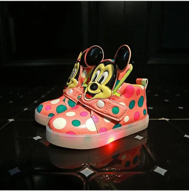 Fashion boys girls luminous sneaker Minnie children flashing kids led lighting child casual shoes