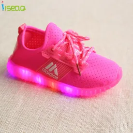 Hot sale Children Girls LED Luminous Sneakers Kids Sports Shoes Girl PU Casual Boots for Spring Autumn Rubber Button EUR 21-36