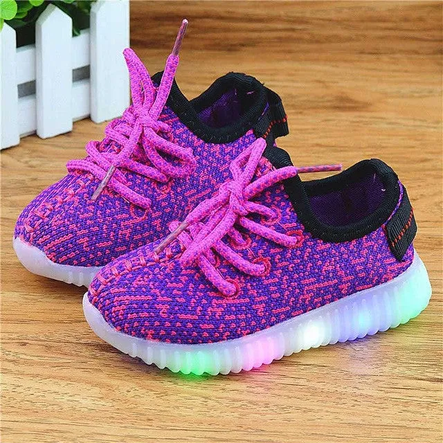 Hot sale Children Girls LED Luminous Sneakers Kids Sports Shoes Girl PU Casual Boots for Spring Autumn Rubber Button EUR 21-36