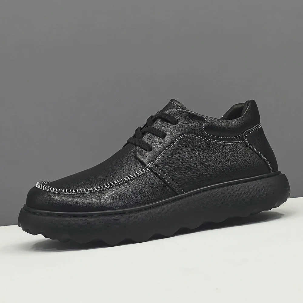 Men Minimalism Solid Leather Casual Shoes