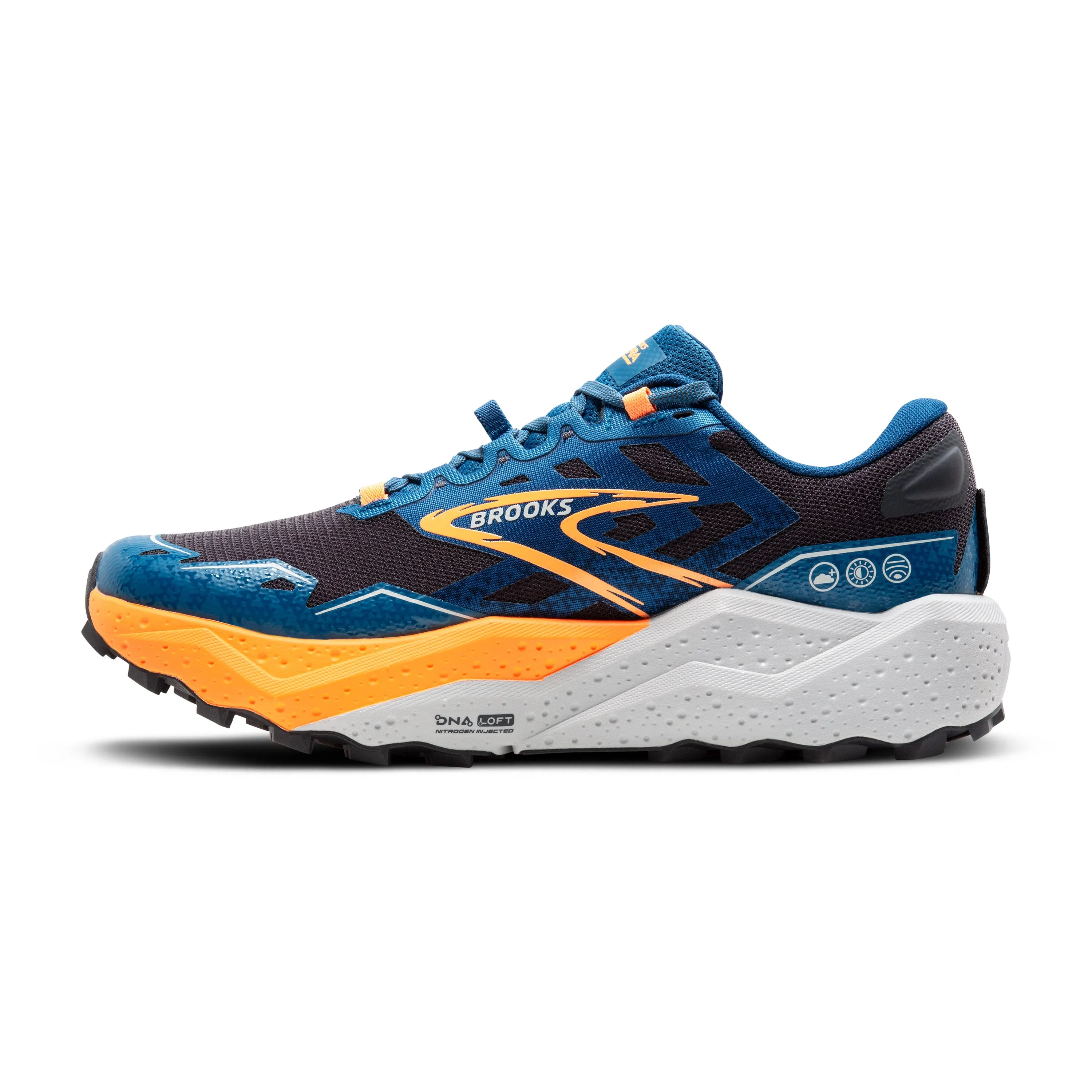 Men's Brooks Caldera 7 Color: Ebony/ Blue Sapphire / Orange