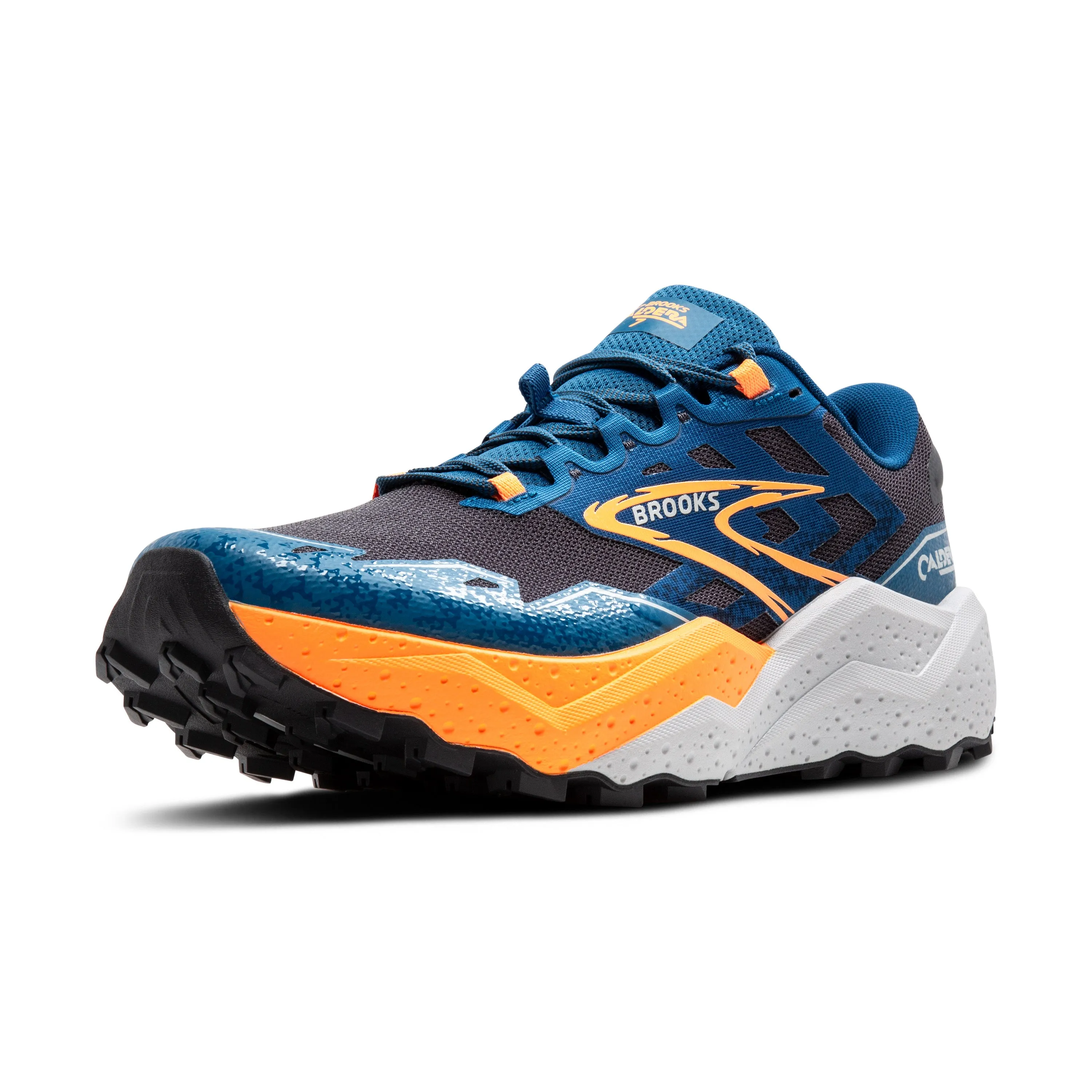 Men's Brooks Caldera 7 Color: Ebony/ Blue Sapphire / Orange