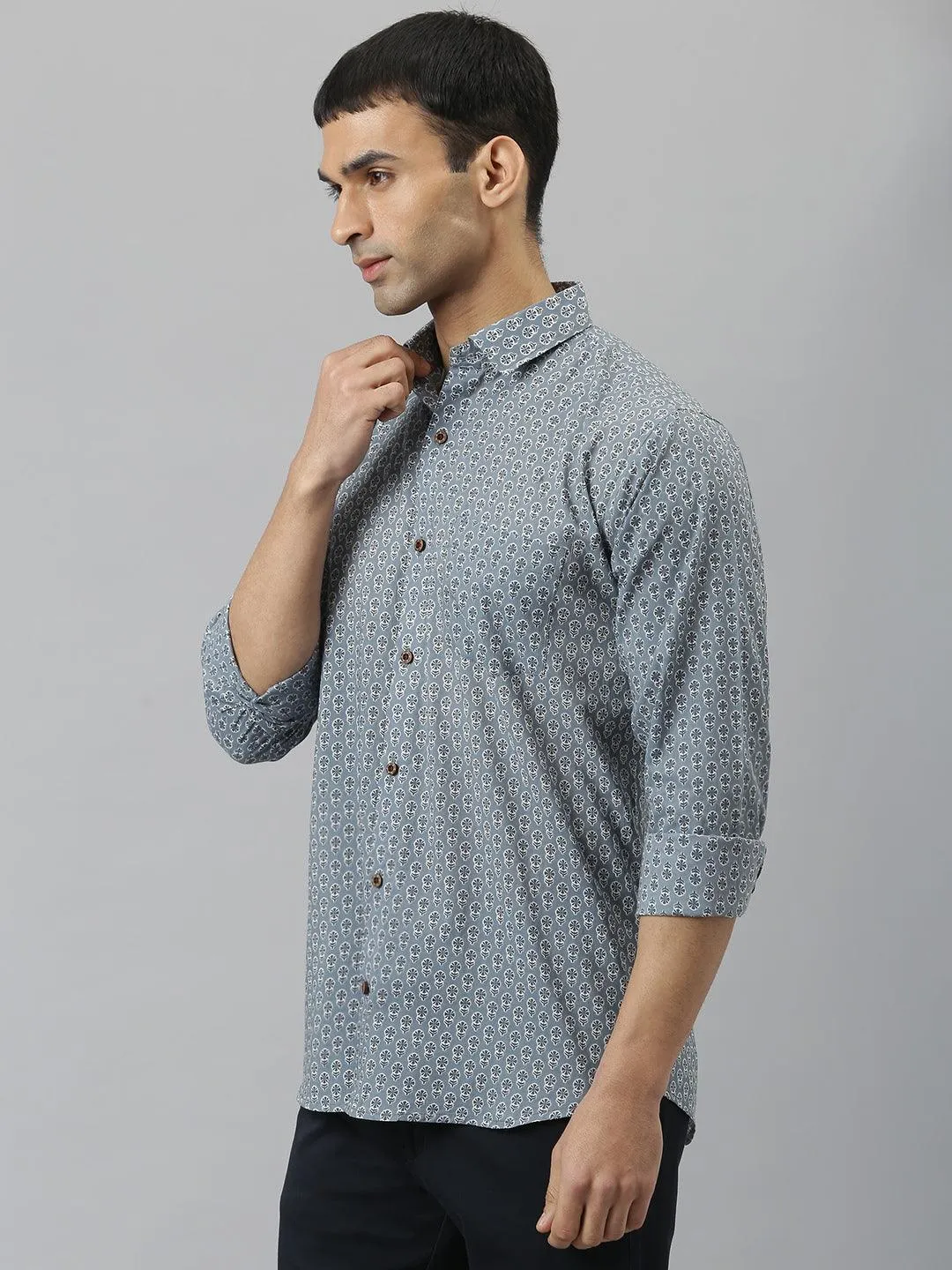 Millennial Men Grey & White  Cotton  Full Sleeve  Shirt For Men-Mmf0275