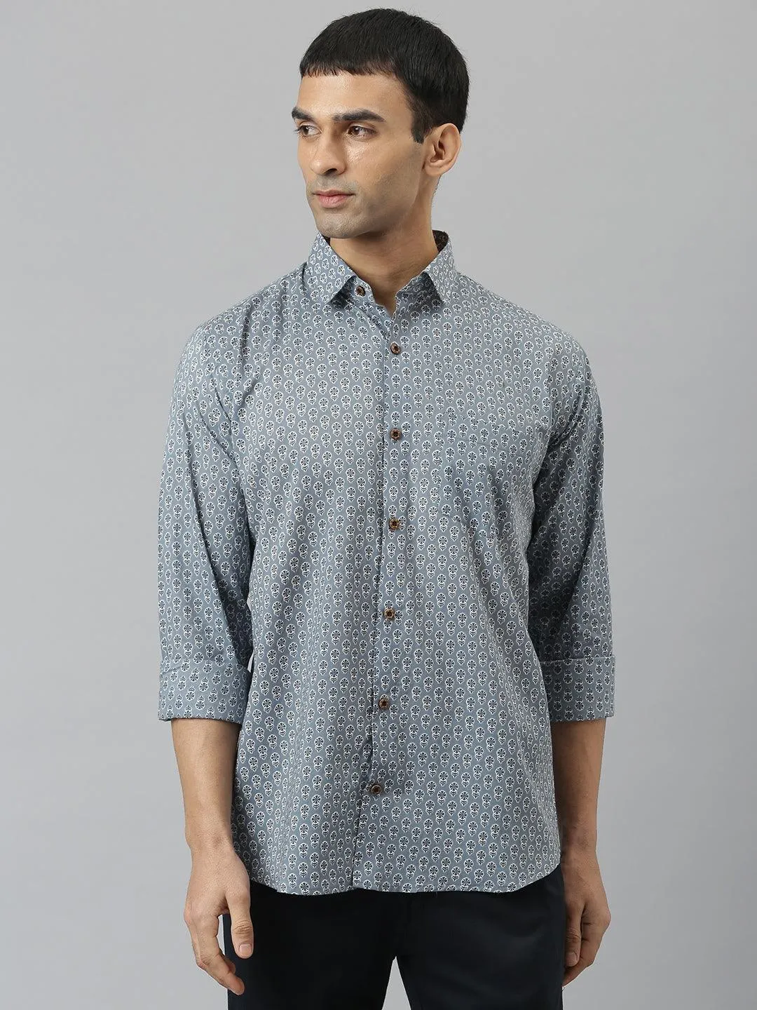 Millennial Men Grey & White  Cotton  Full Sleeve  Shirt For Men-Mmf0275