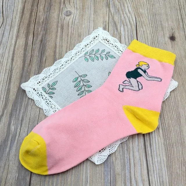 New Fashion Korean Women Girls Cute Cotton Socks Kawaii Pill Star  Pattern Harajuku Funny casual Cheap Novelty Art Sox brand