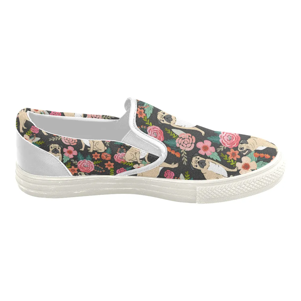 Pugs of spring floral Women's Slip-on Canvas Shoes