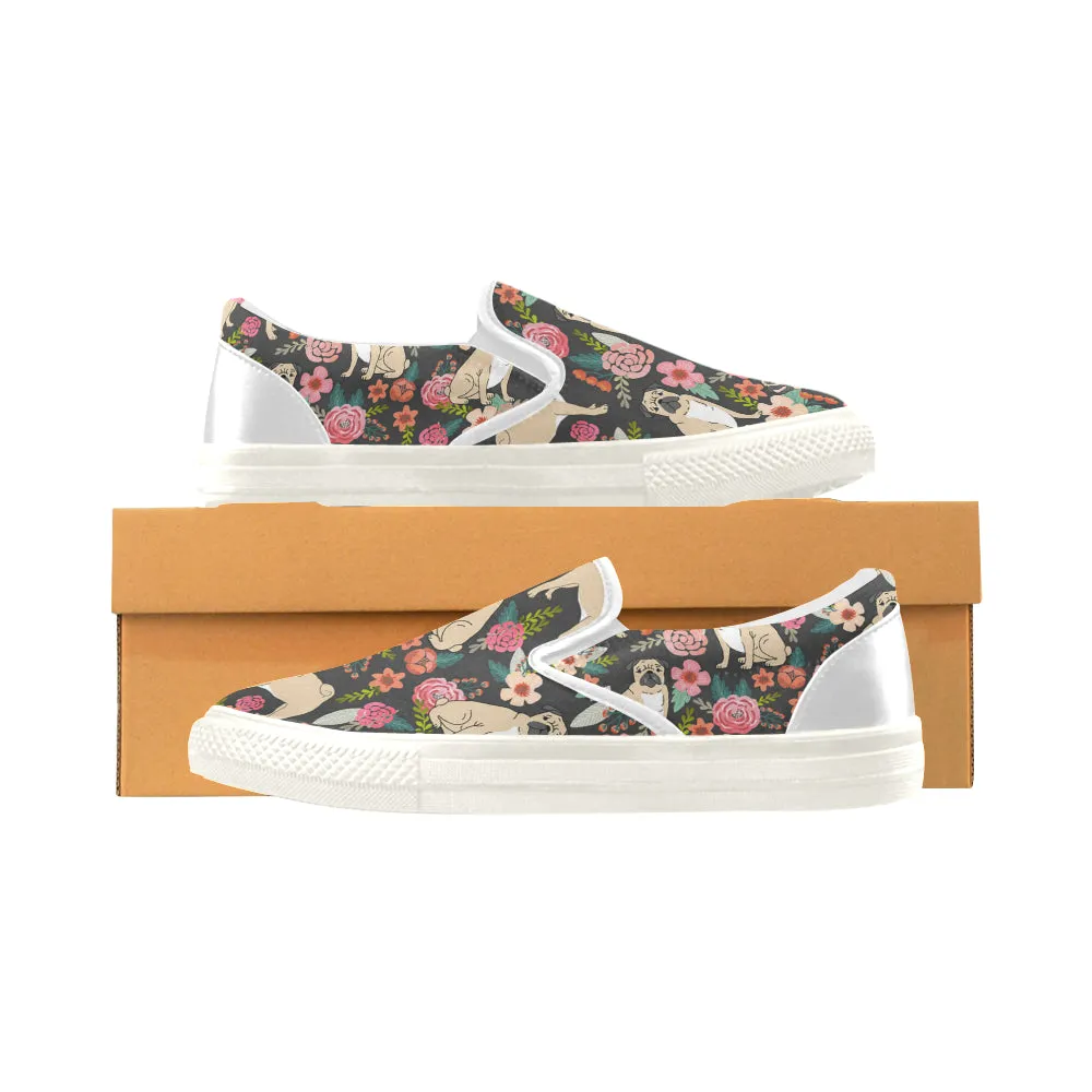 Pugs of spring floral Women's Slip-on Canvas Shoes