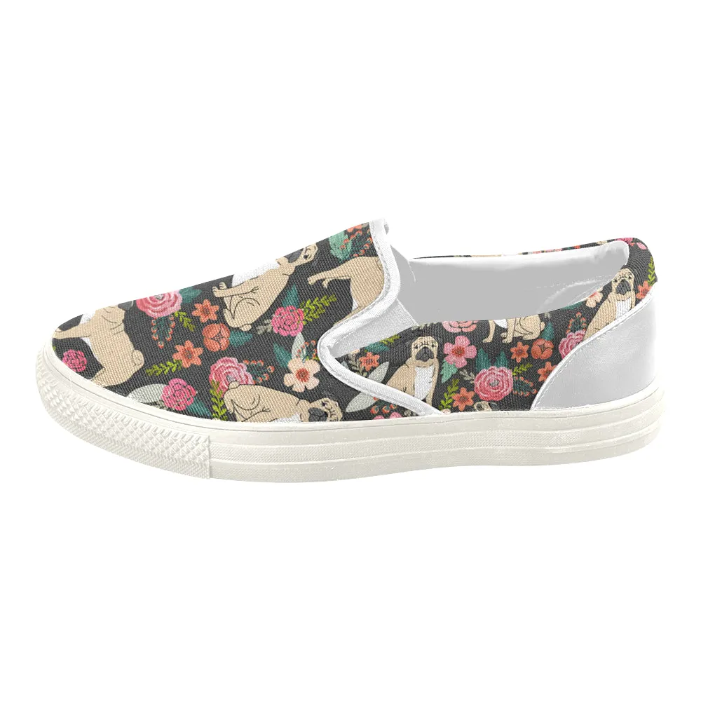 Pugs of spring floral Women's Slip-on Canvas Shoes