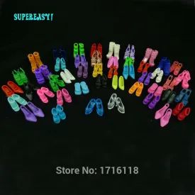 Random 12 Pairs Assorted Fashion Colorful Sandals Copy Crystal High Heels Shoes For Barbie Doll Accessories Clothes Dress Prop