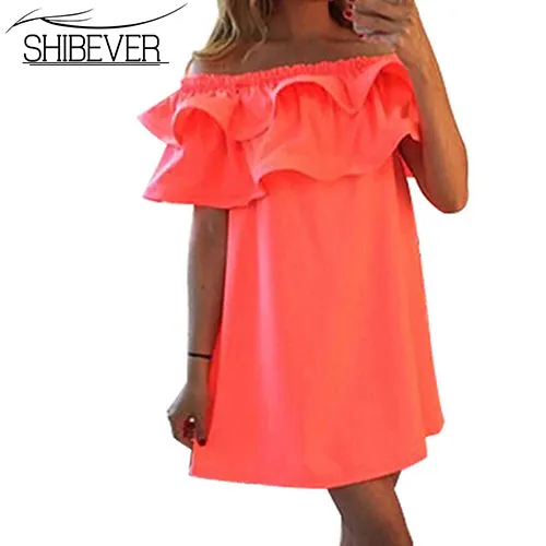 SHIBEVER2017 New Fashion Women Dresses Summer Casual Off Shoulder Woman Beach Dress Sexy Plus Size Party Dresses Vestidos VD1329