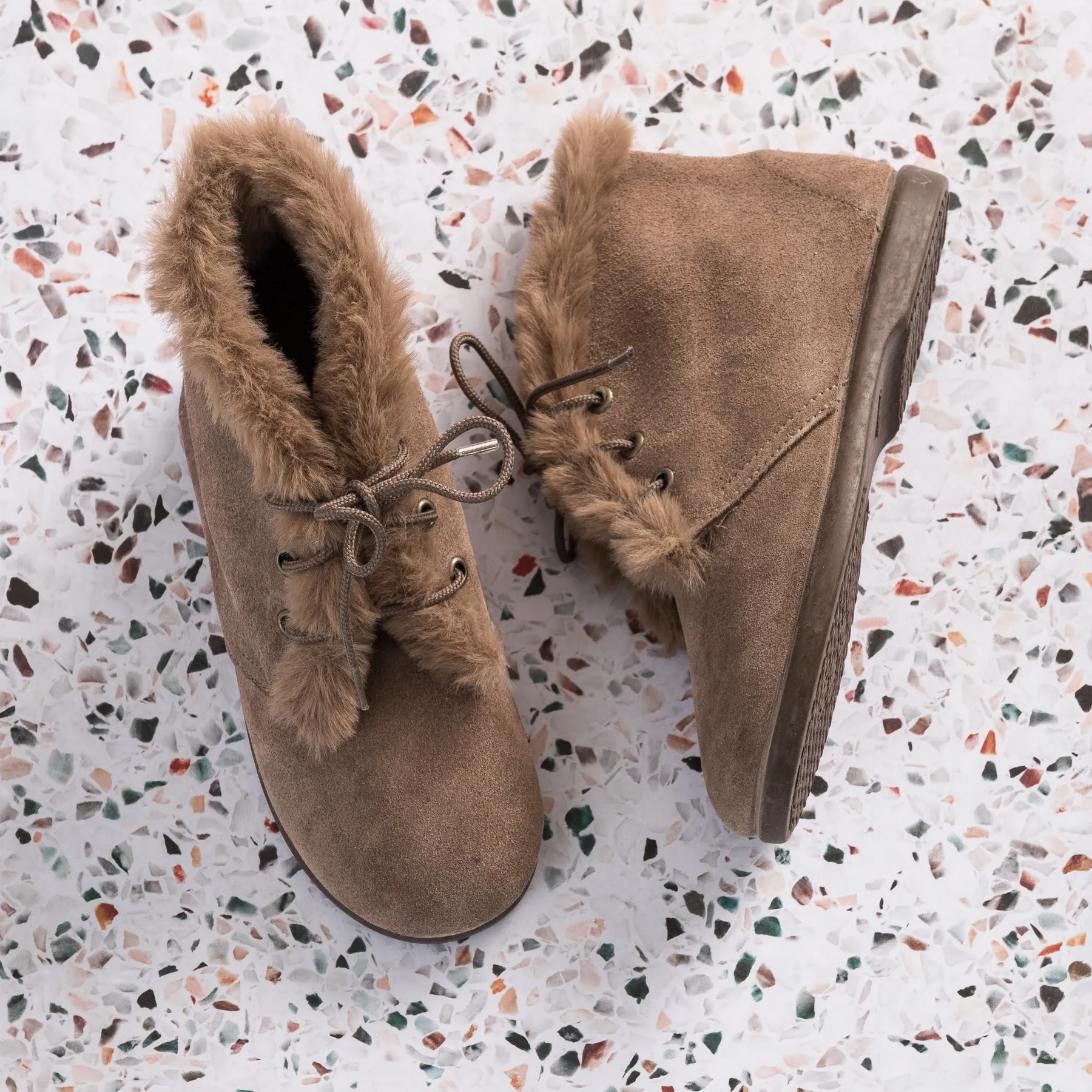 Teddy Bootie with Laces Suede Mink