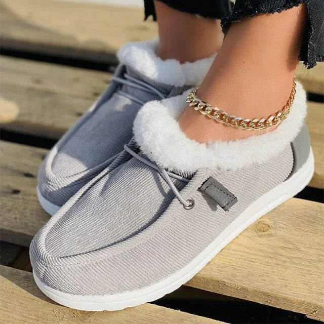 Women Casual Fashion Warm Plush Velvet Flat Fluffy Shoes For Winter