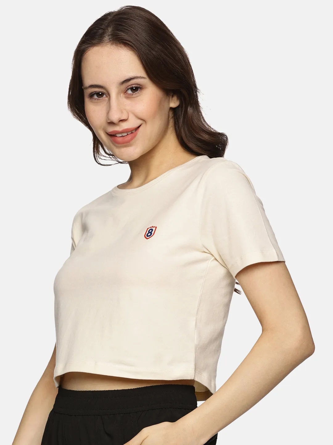 Women Cotton Spandex Short Sleeve Crop Top (White)