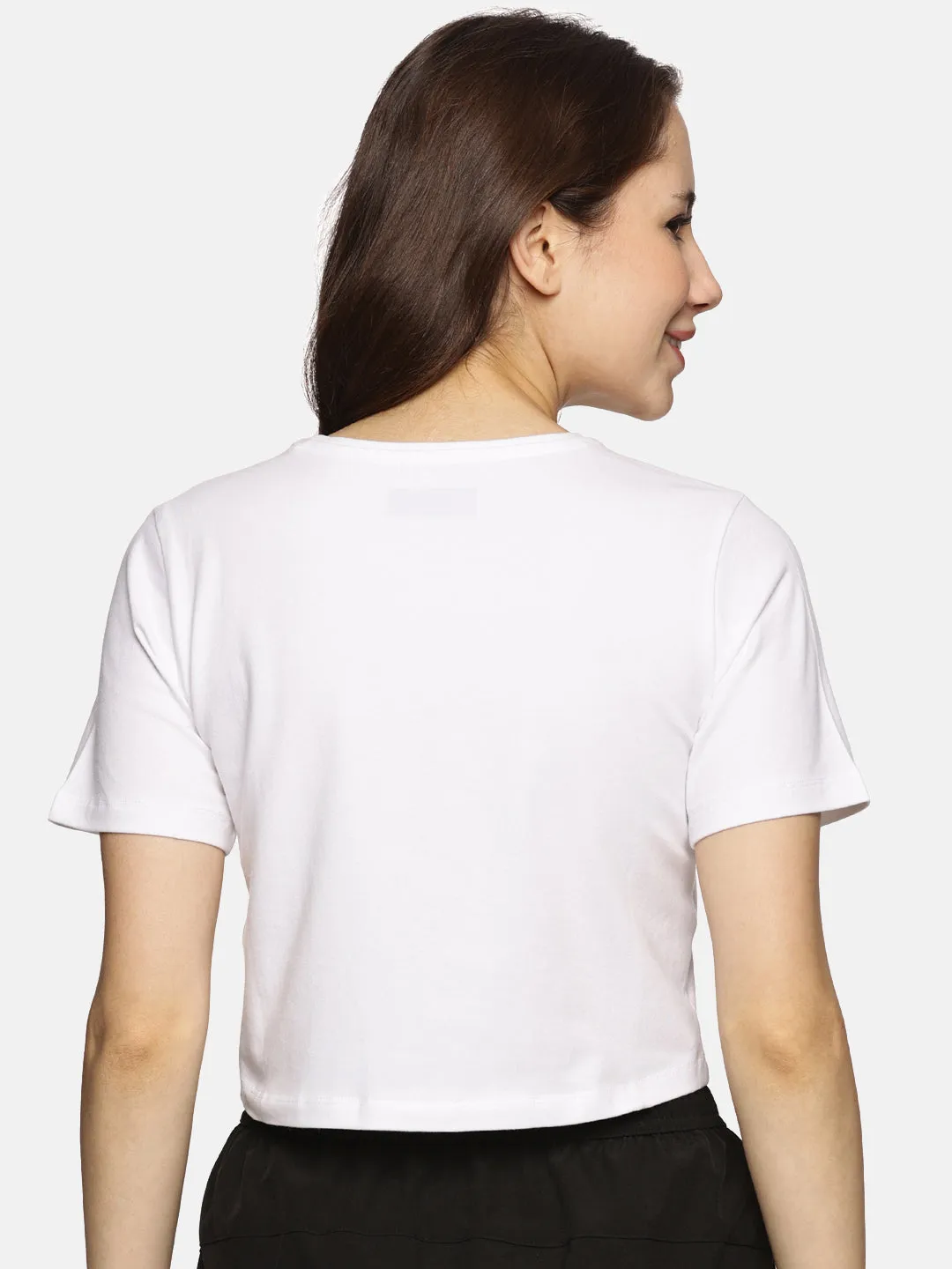 Women Cotton Spandex Short Sleeve Crop Top (White)