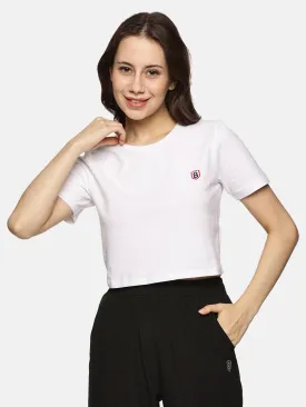 Women Cotton Spandex Short Sleeve Crop Top (White)