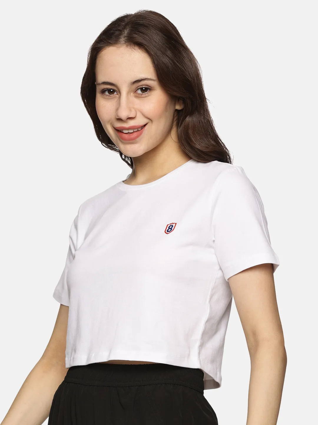 Women Cotton Spandex Short Sleeve Crop Top (White)