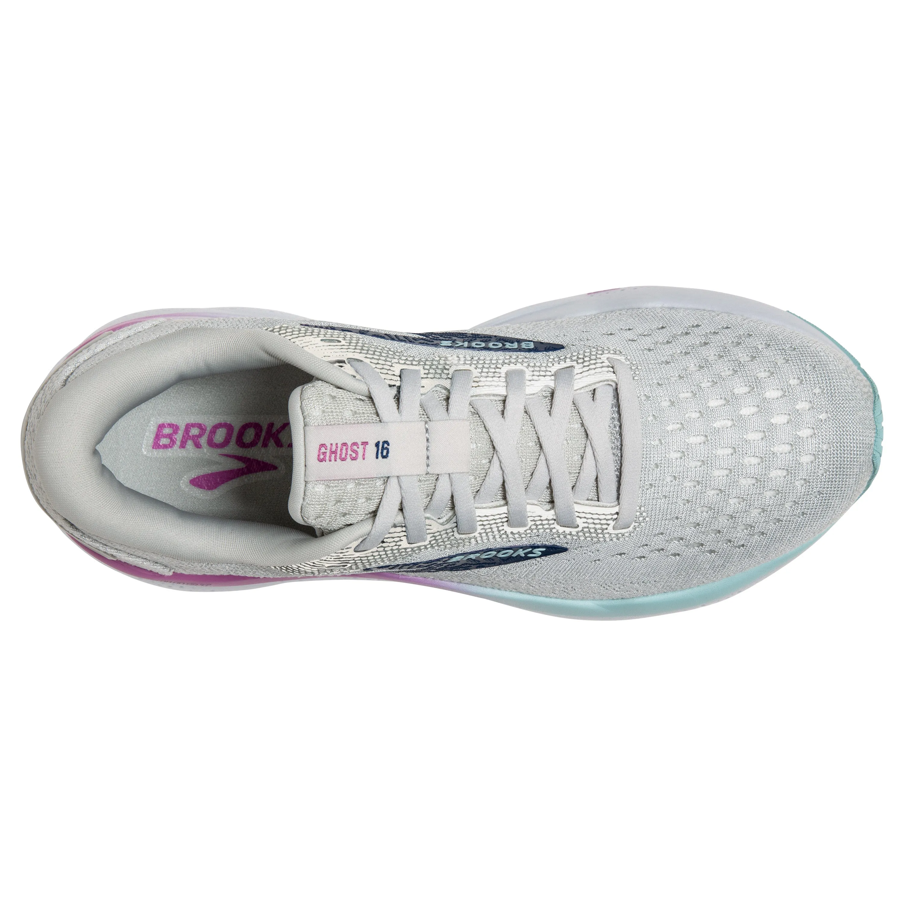 Women's Brooks Ghost 16 Color: White / Grey / Estate Blue