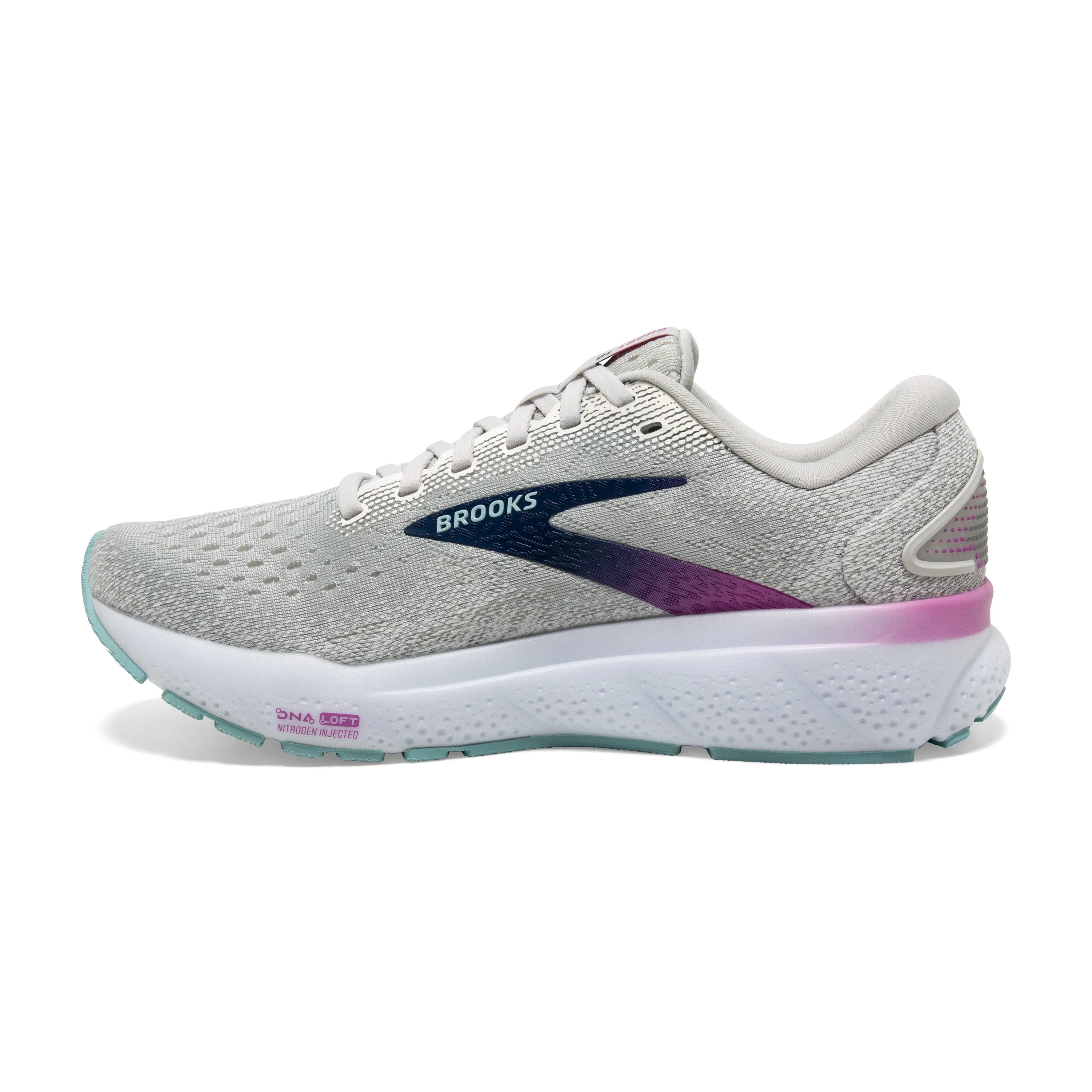 Women's Brooks Ghost 16 Color: White / Grey / Estate Blue