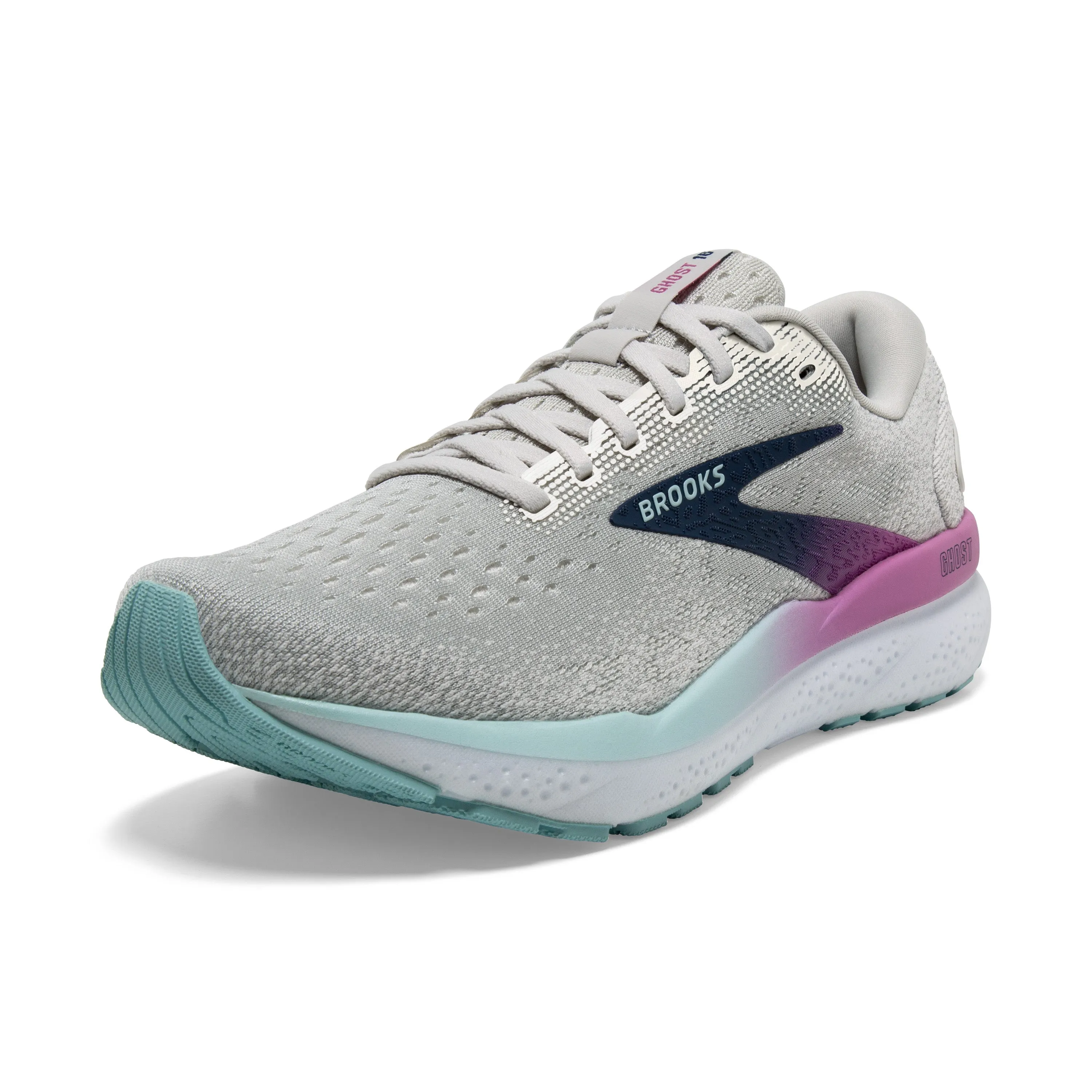 Women's Brooks Ghost 16 Color: White / Grey / Estate Blue